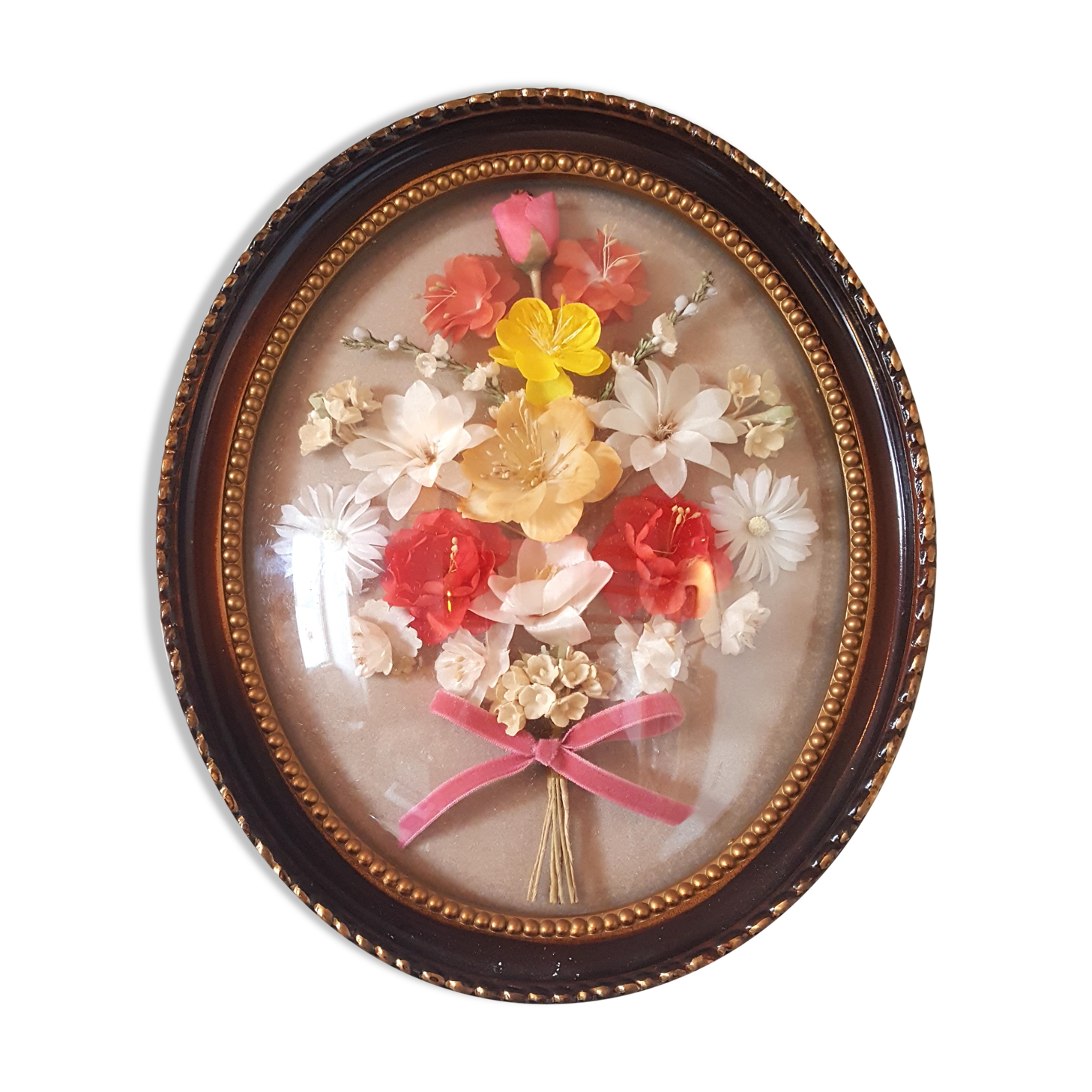 Petit Cadre Médaillon Vintage - Fleurs Séchées - Déco Murale