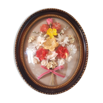 Vintage medallion frame with fabric flowers