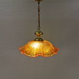 Hanging lamp in multiple layers glass and brass, by Vitrika Denmark 1980s