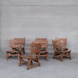 Brutalist mid-century low wooden lounge chair