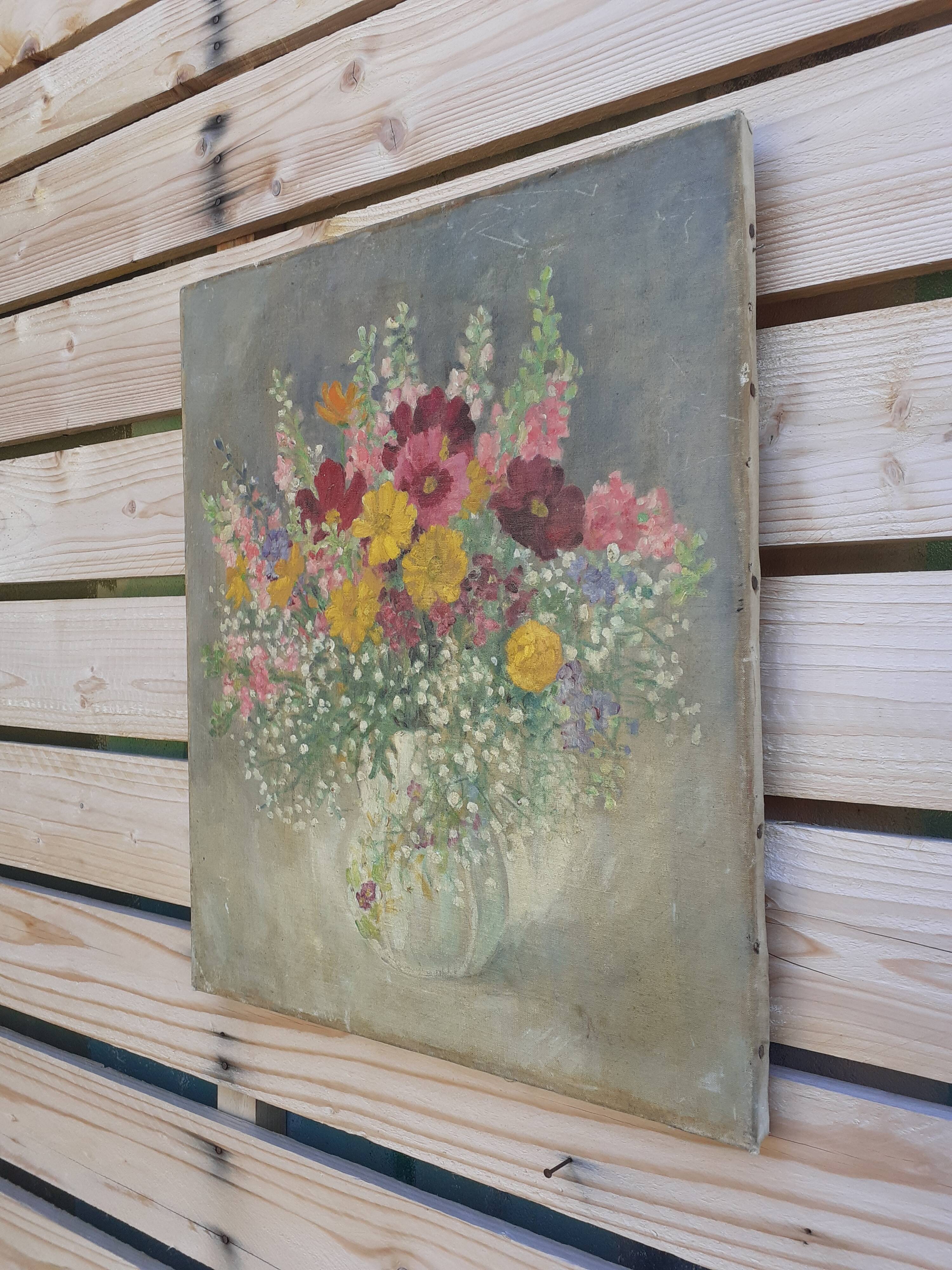 The summer bouquet of flowers, oil on old canvas