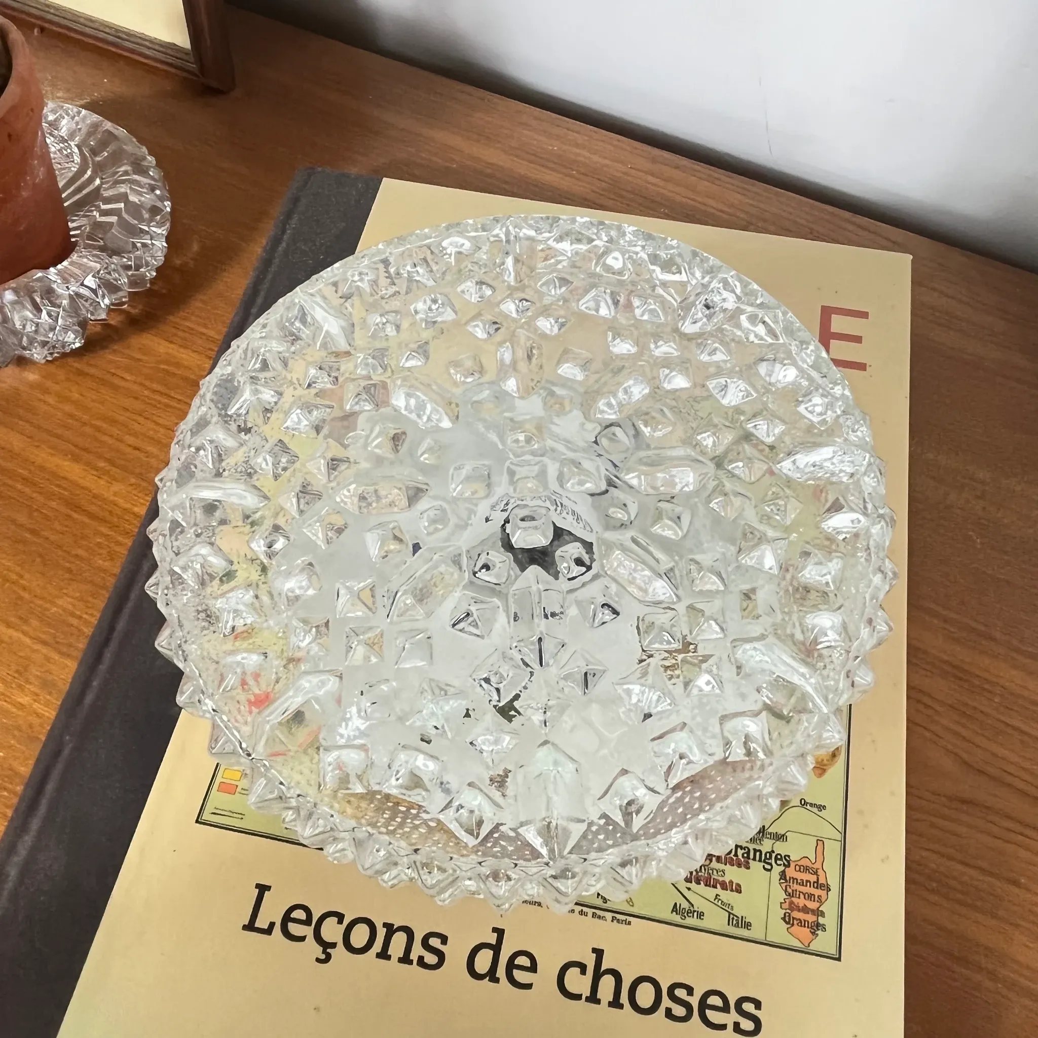 Vintage round wall light ceiling fixture transparent glass 1970s 1980s