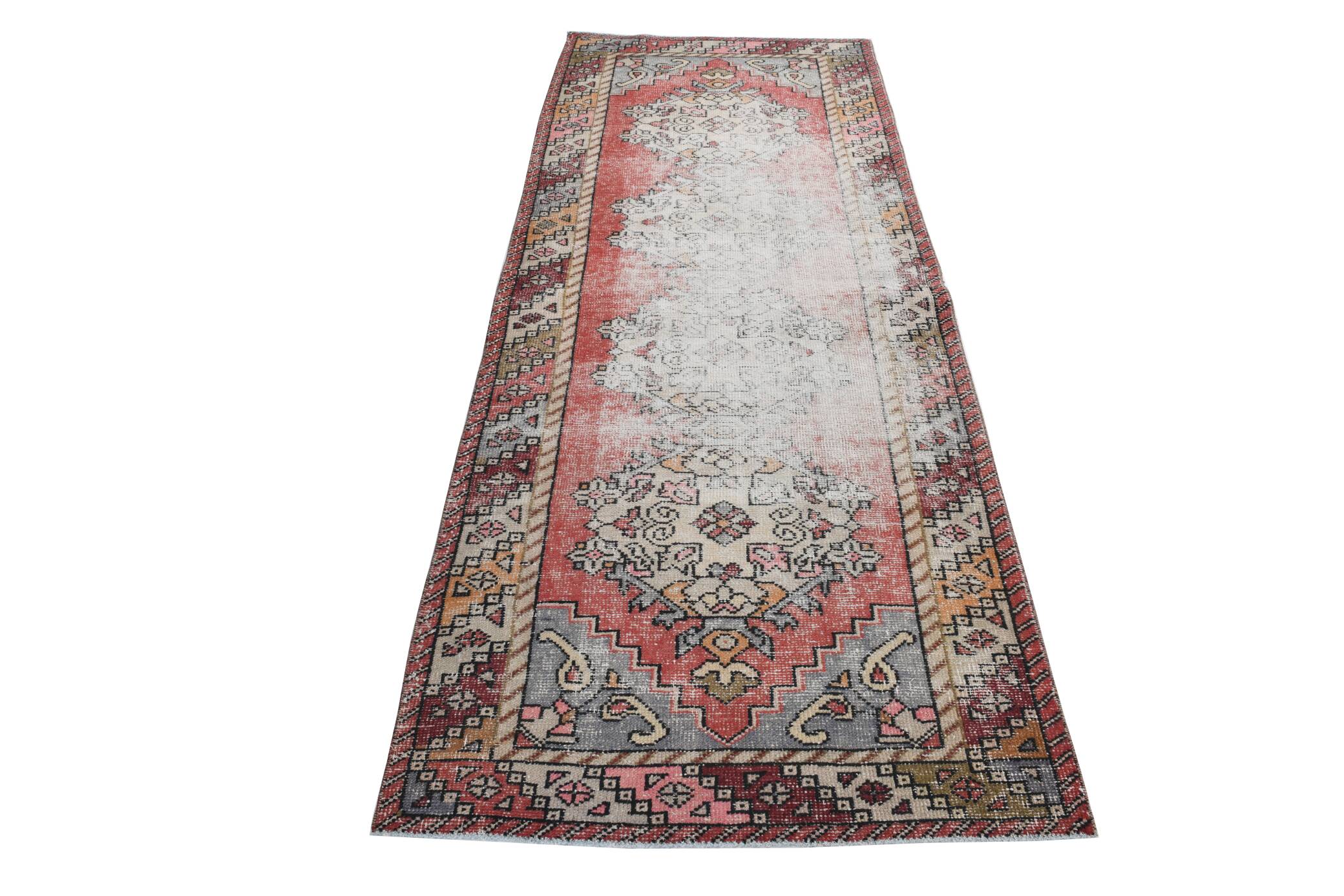 3x9 Rug For Hallway Antique Red Vintage Runner Rug, 102x261Cm SK 3931