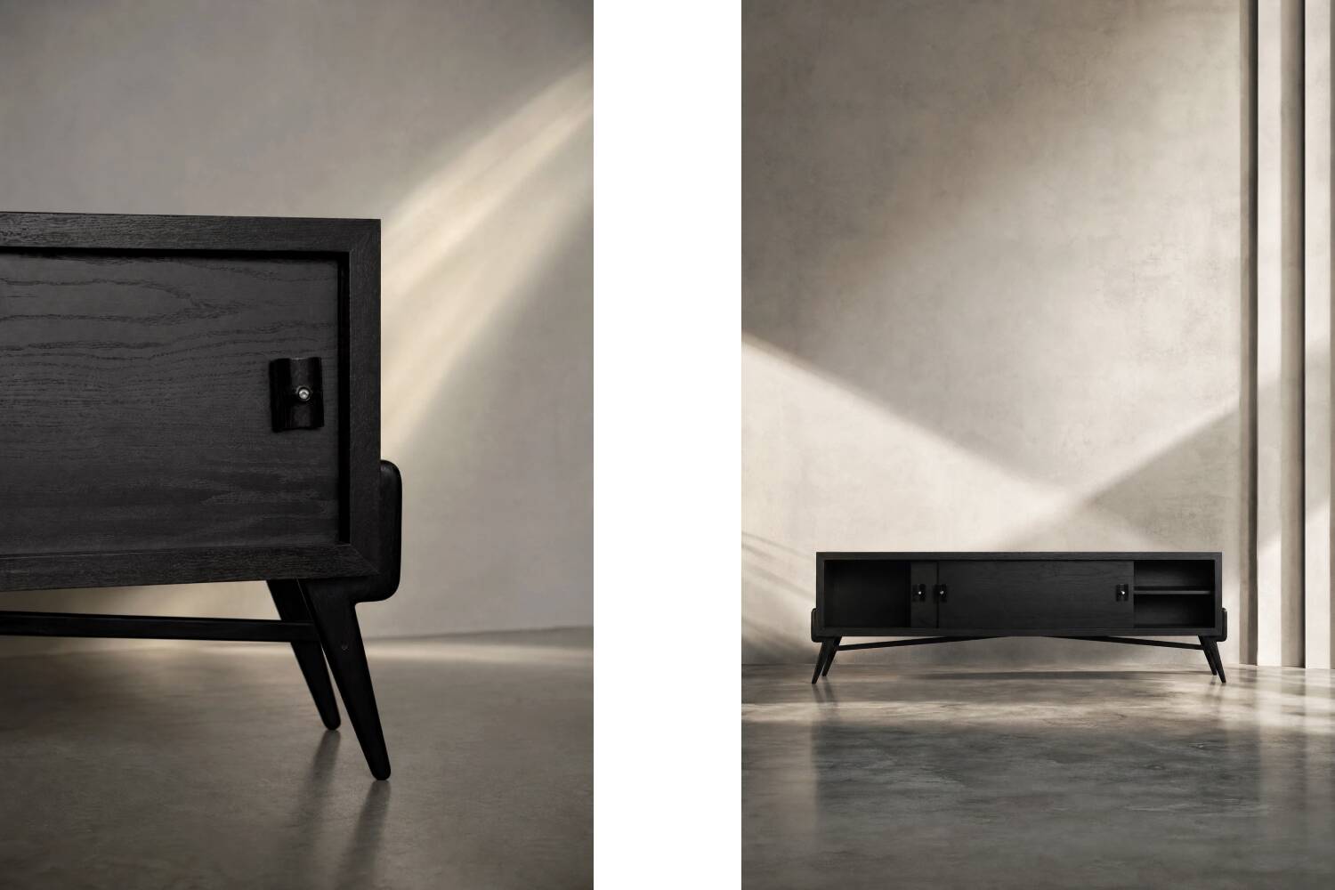 Mid-Century Modern Scandinavian Dark Oak Sideboard with Metal Handles