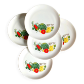 5 dessert/salad plates with stylised vegetable decoration. Sovirel France 70