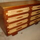 Mahogany and straw chest of drawers, circa 1950, Mexican made