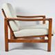 Scandinavian armchair in teak and cream fabric by Baczyk, 1960s, restored.