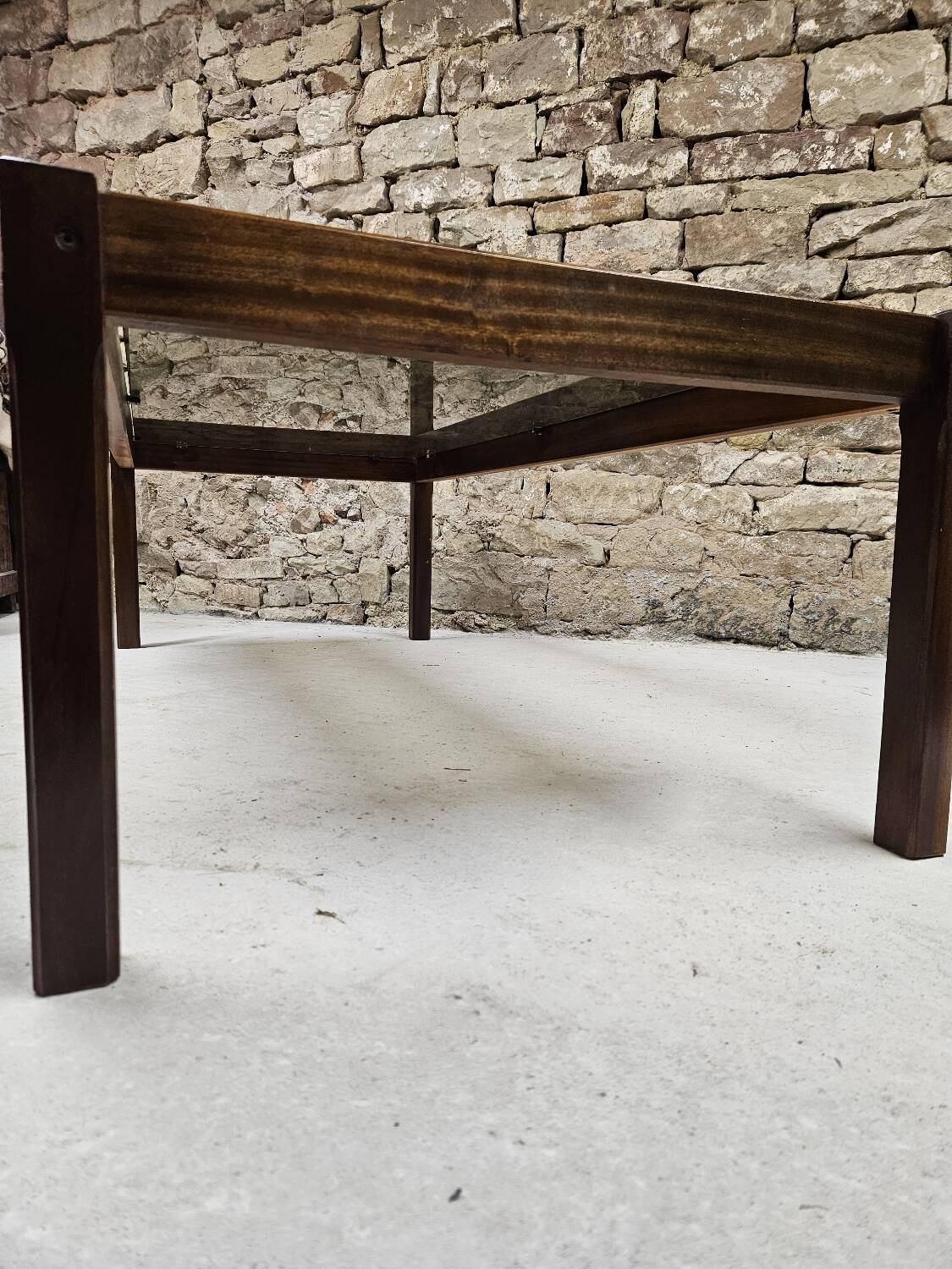 Teak coffee table with smoked glass 1970"