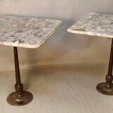 Pair Of Bistro Tables Cast Iron Base Marble Top