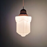 Art Deco skyscraper pendant lamp in white opaline, 1920-30