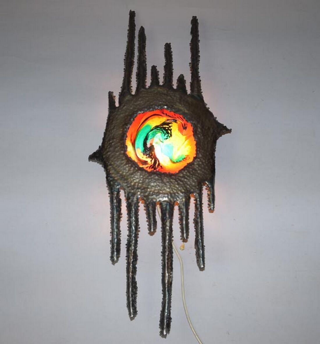 1950s Rare Design Iron/Glass Wall Lamp, Czechoslovakia