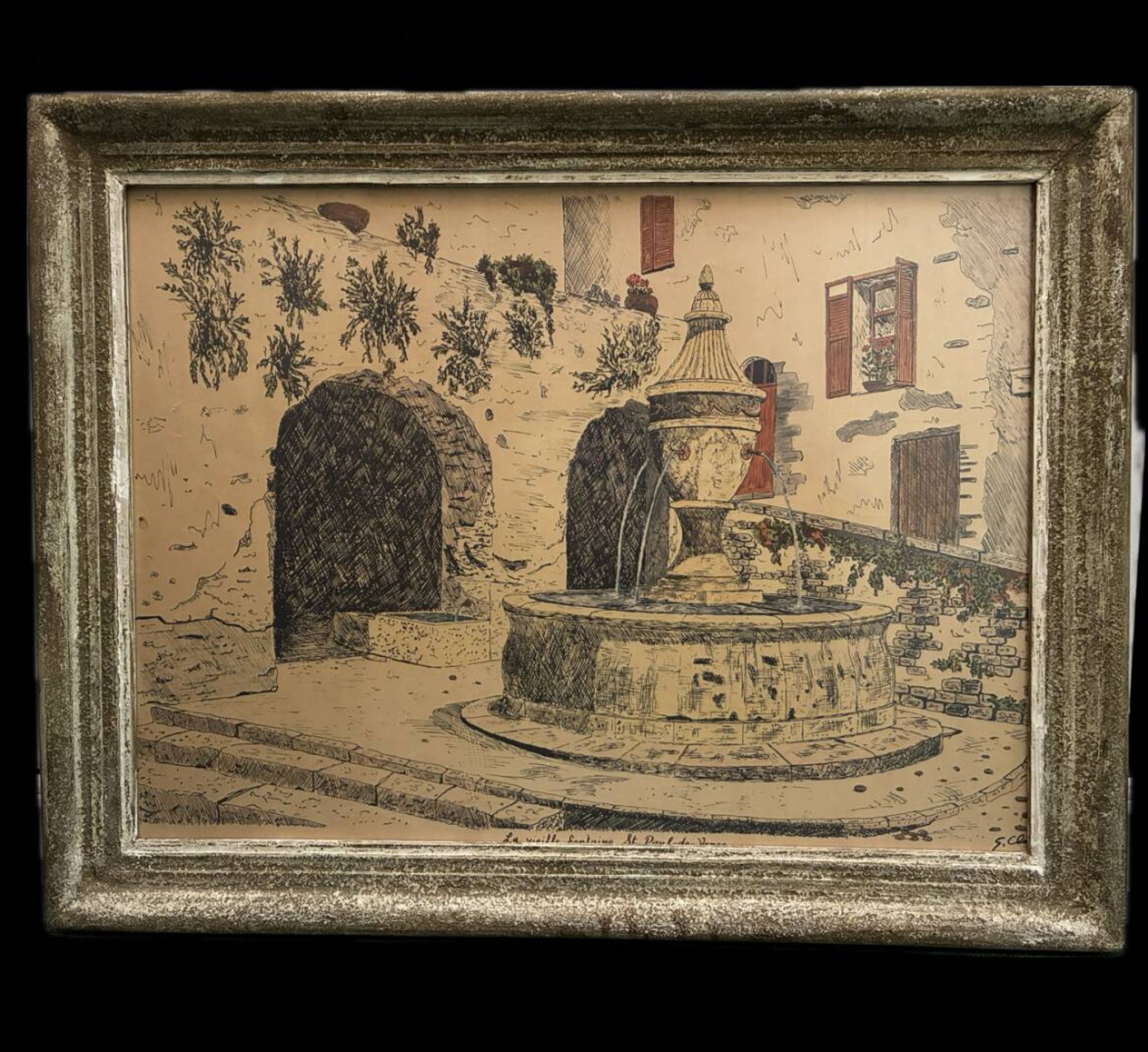 Painting Saint Paul de Vence, the old fountain, 20th century
