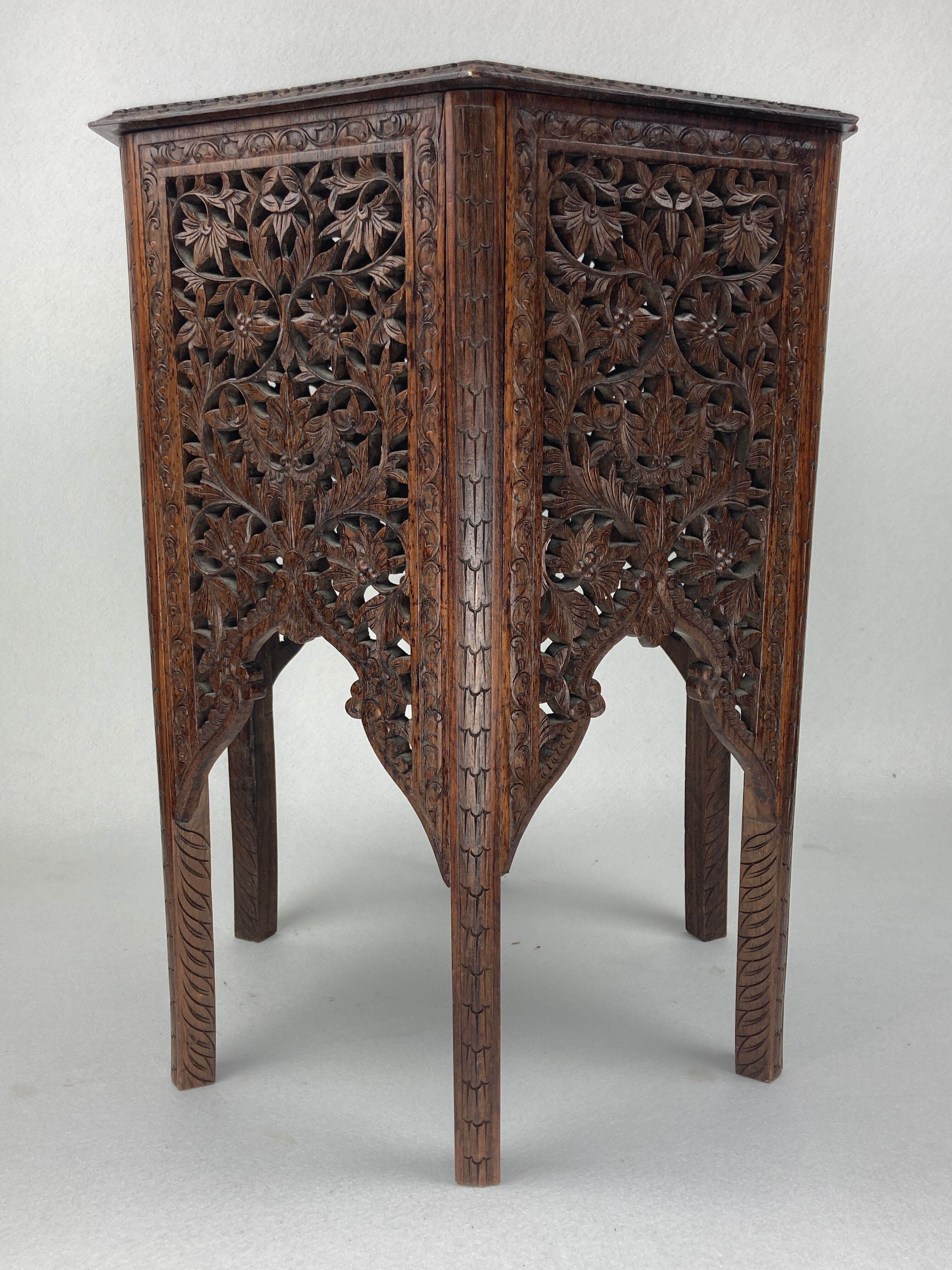 Antique 19th century burmese hand carved side or end table
