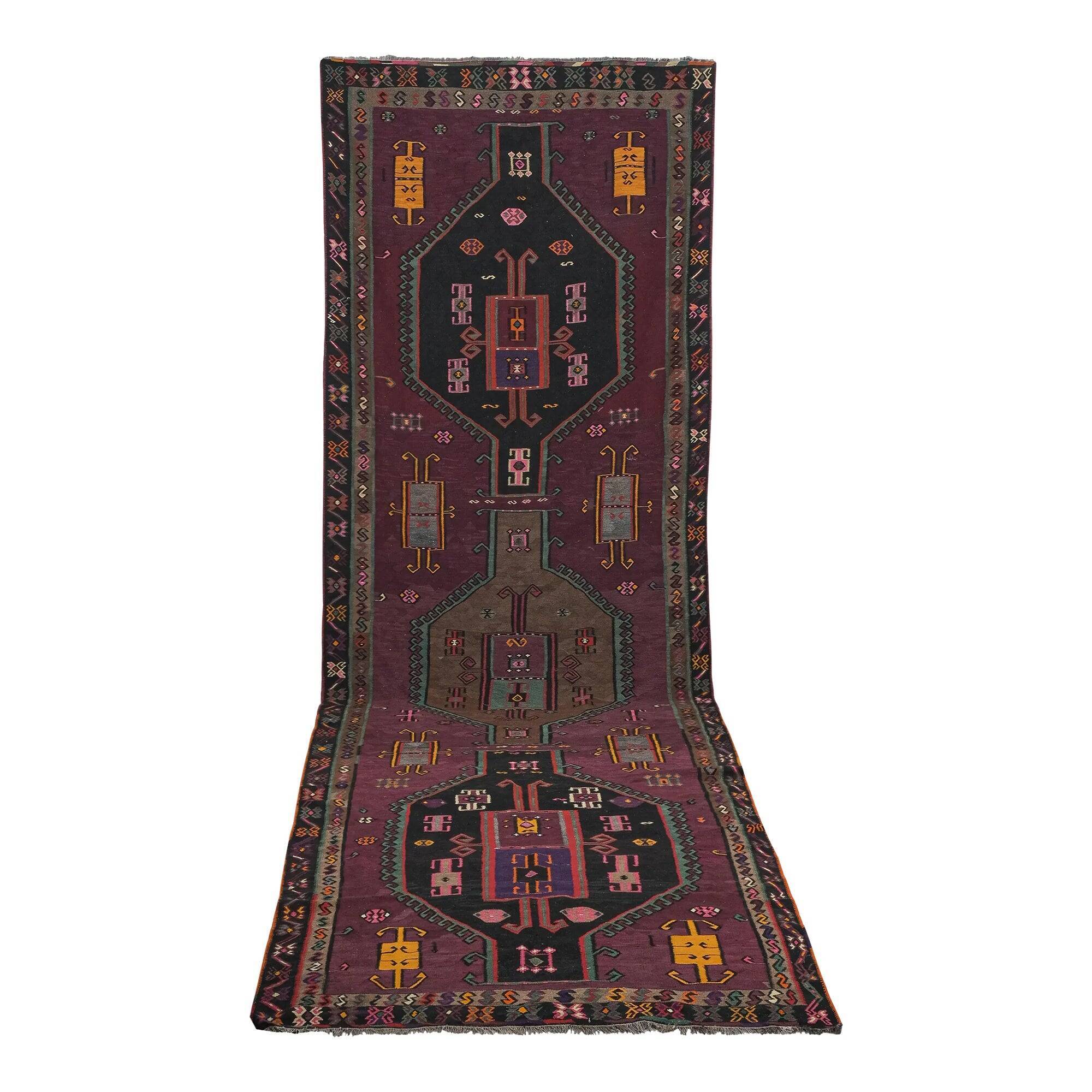 Vintage Turkish hallway carpet 190x570 cm