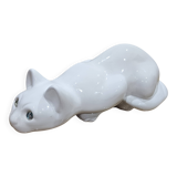 Elpa Alcobaca Portugal Ceramic White Cat Blue Glass Eyes, 1980s