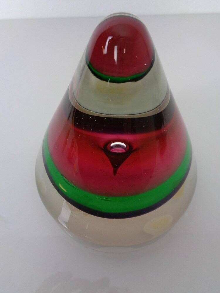 Sommerso Murano Cone Glass Paperweight, Italy, 1970s
