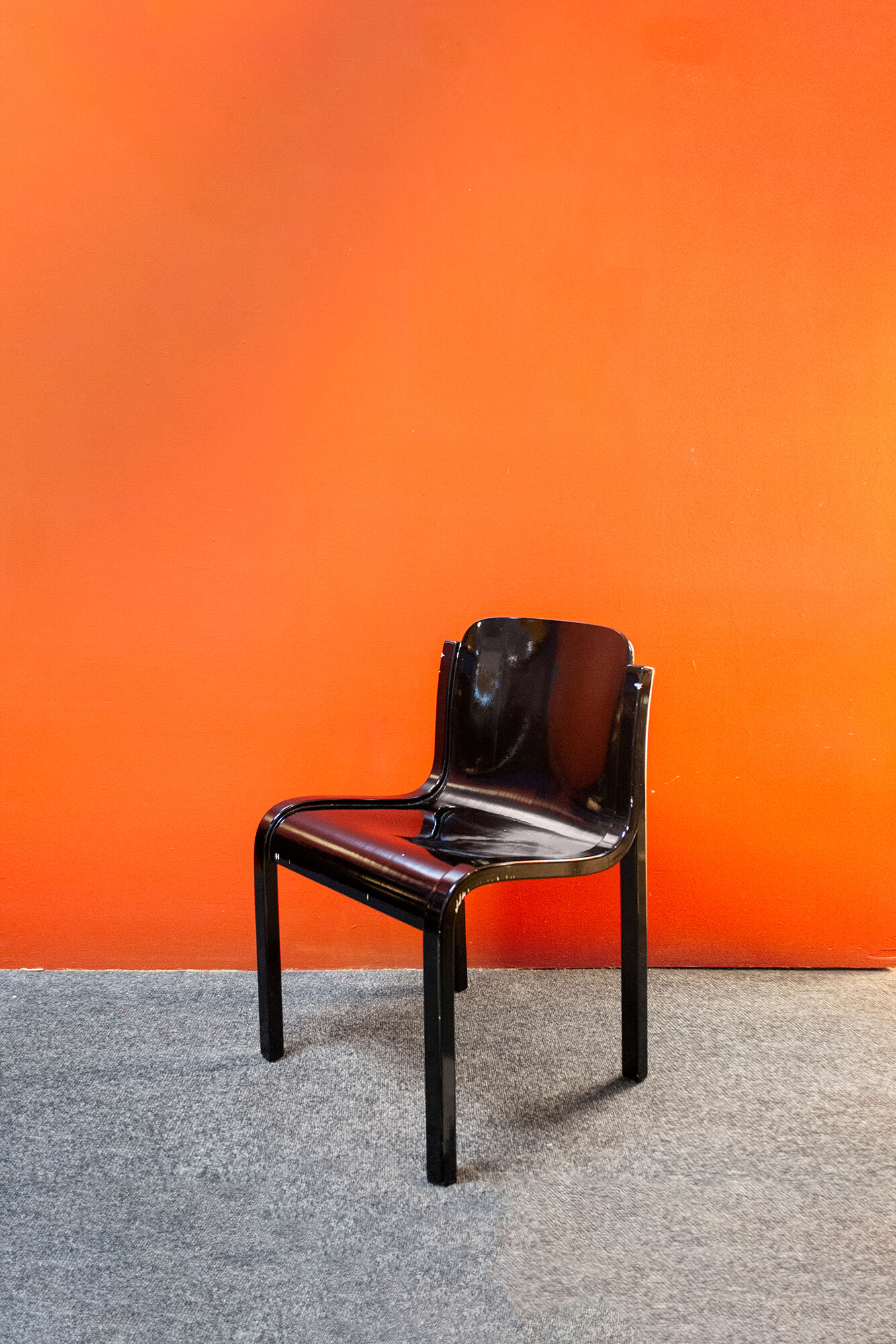 Pair of chairs in black lacquered wood Italy 70s