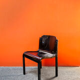 Pair of chairs in black lacquered wood Italy 70s