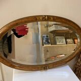 OVAL ART NOUVEAU MIRROR WITH ROSE DECOR AND PAINTED WOOD BEVELED GLASS