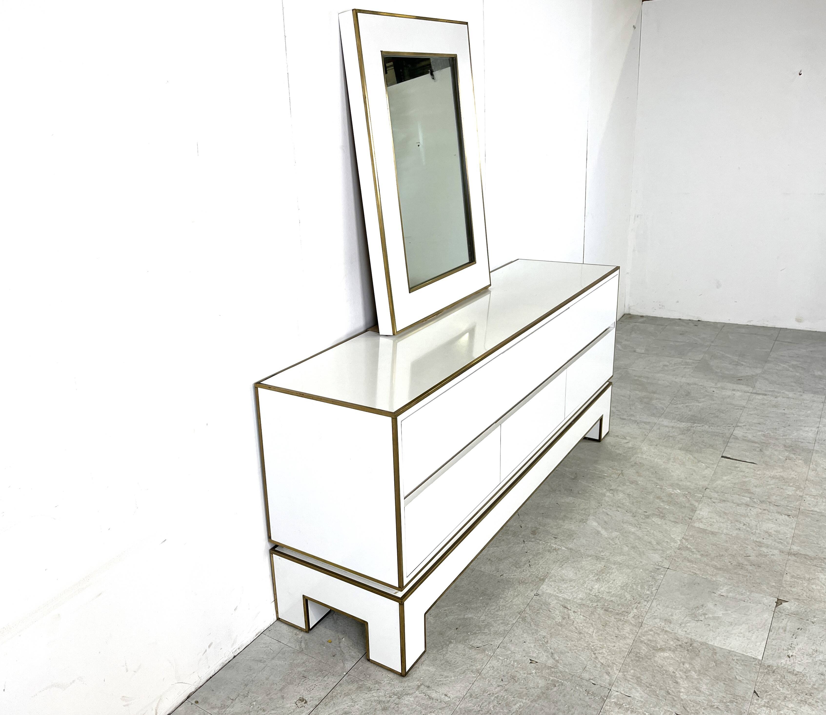White lacquered credenza by Alain Delon with mirror, 1970s