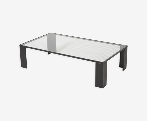 Table basse en métal et verre 1980s