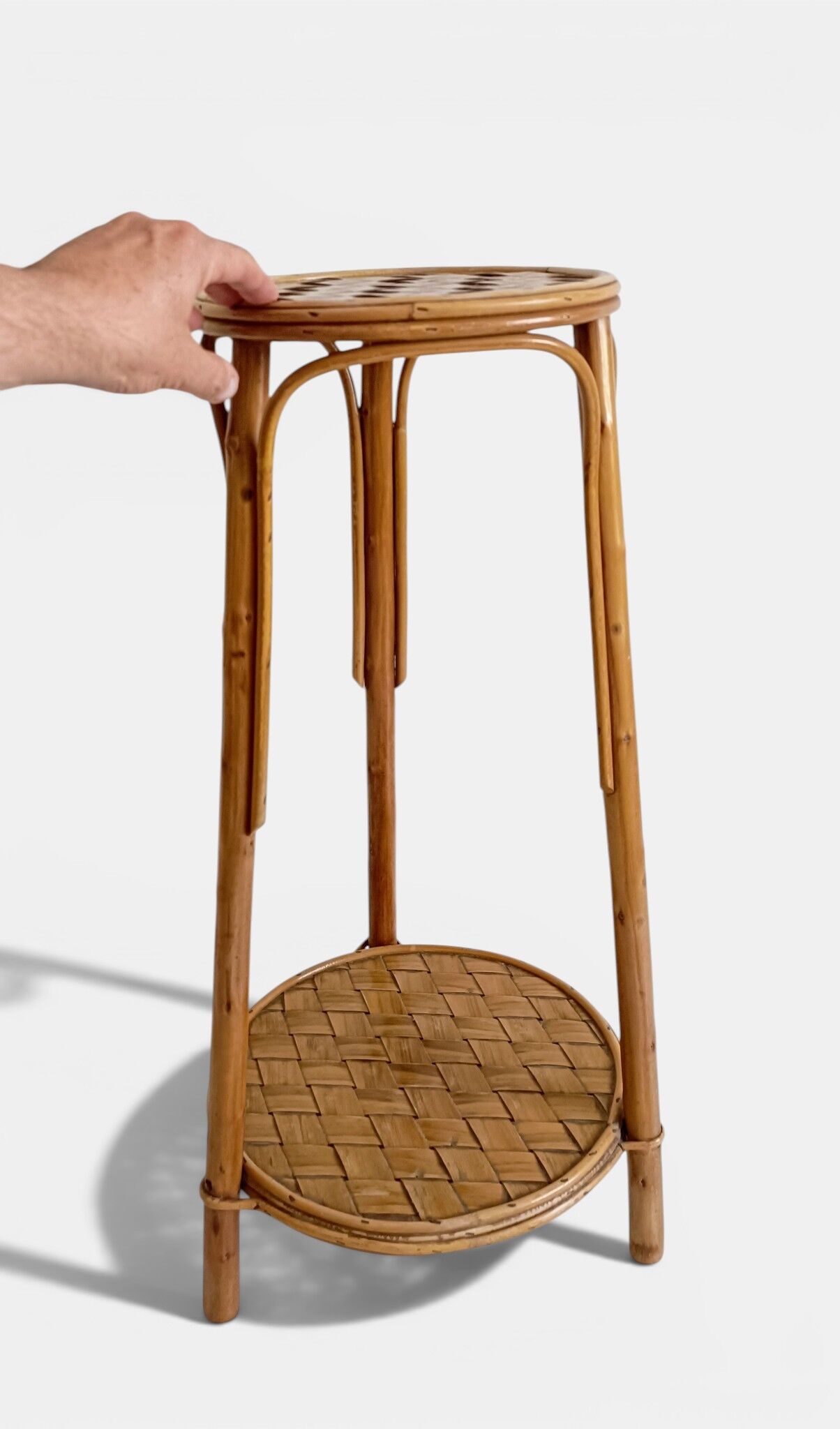 Table d'appoint, support à plante en bois, bambou et roseau, années 1960