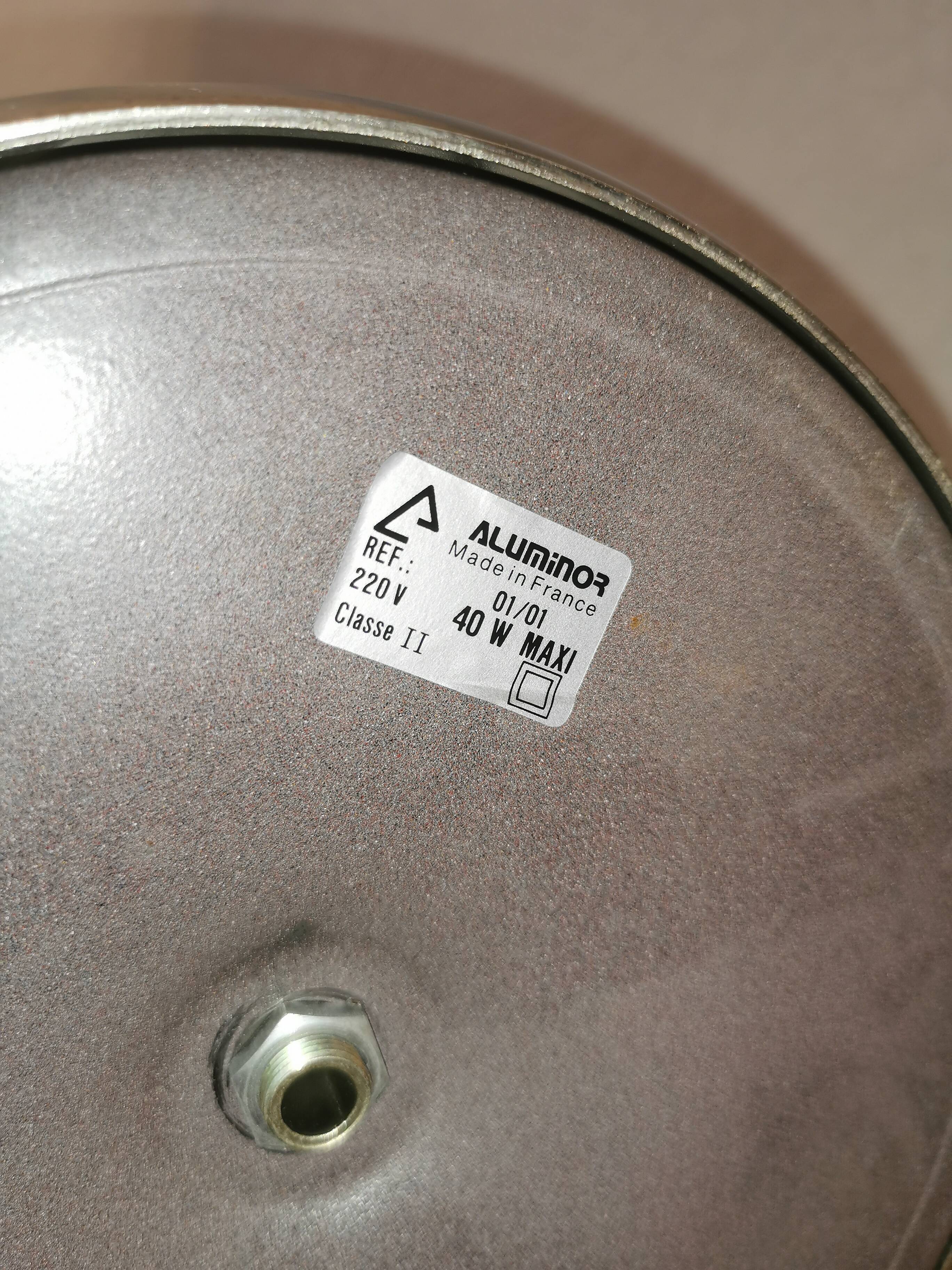 Mushroom lamp, chrome metal saucer, Aluminor, France, 1970