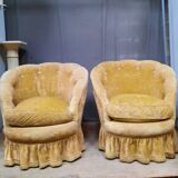 Pair of flared back toad armchairs