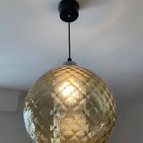 Vintage 70s smoked glass ball pendant light