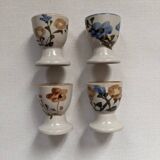 Ceramic egg cups with hand-painted floral decoration, stoneware, bohemian countryside