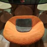 Set of 3 chairs, egg-shaped armchairs with compass legs, 1950