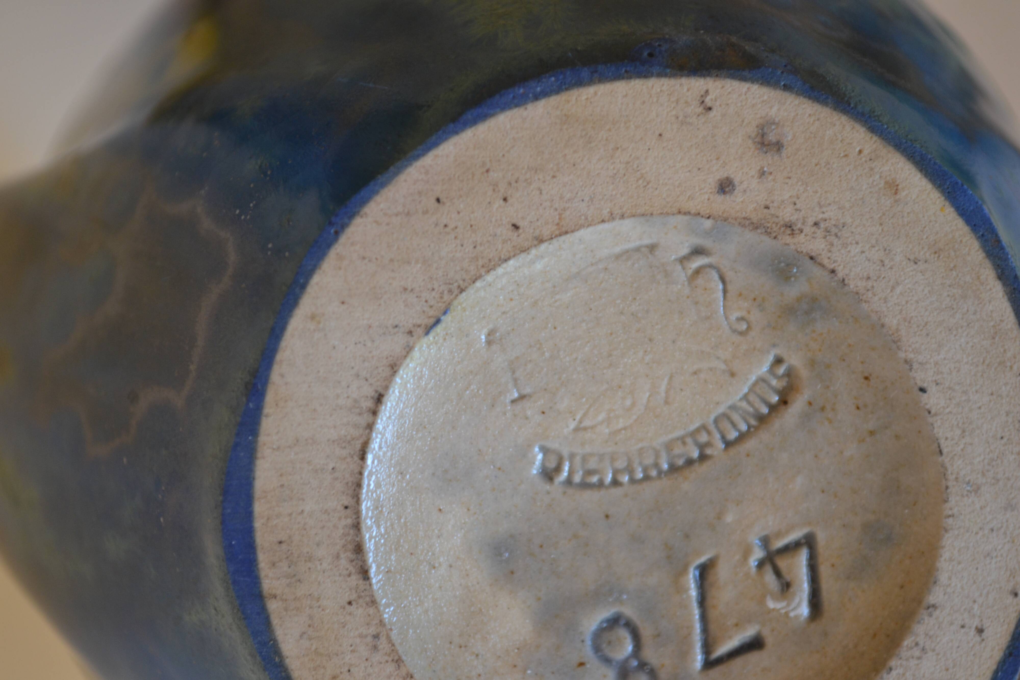 Iridescent Pierrefonds stoneware amphora vase, Art Deco, 1930, signed