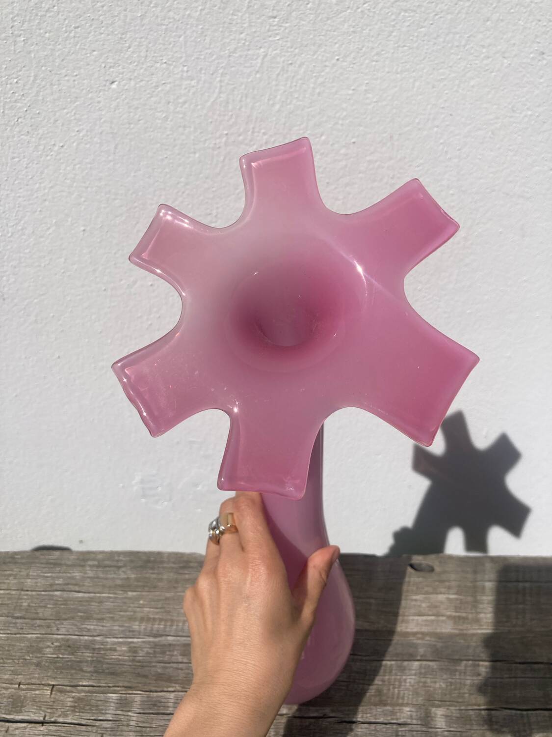 Grand vase fleur opaline rose
