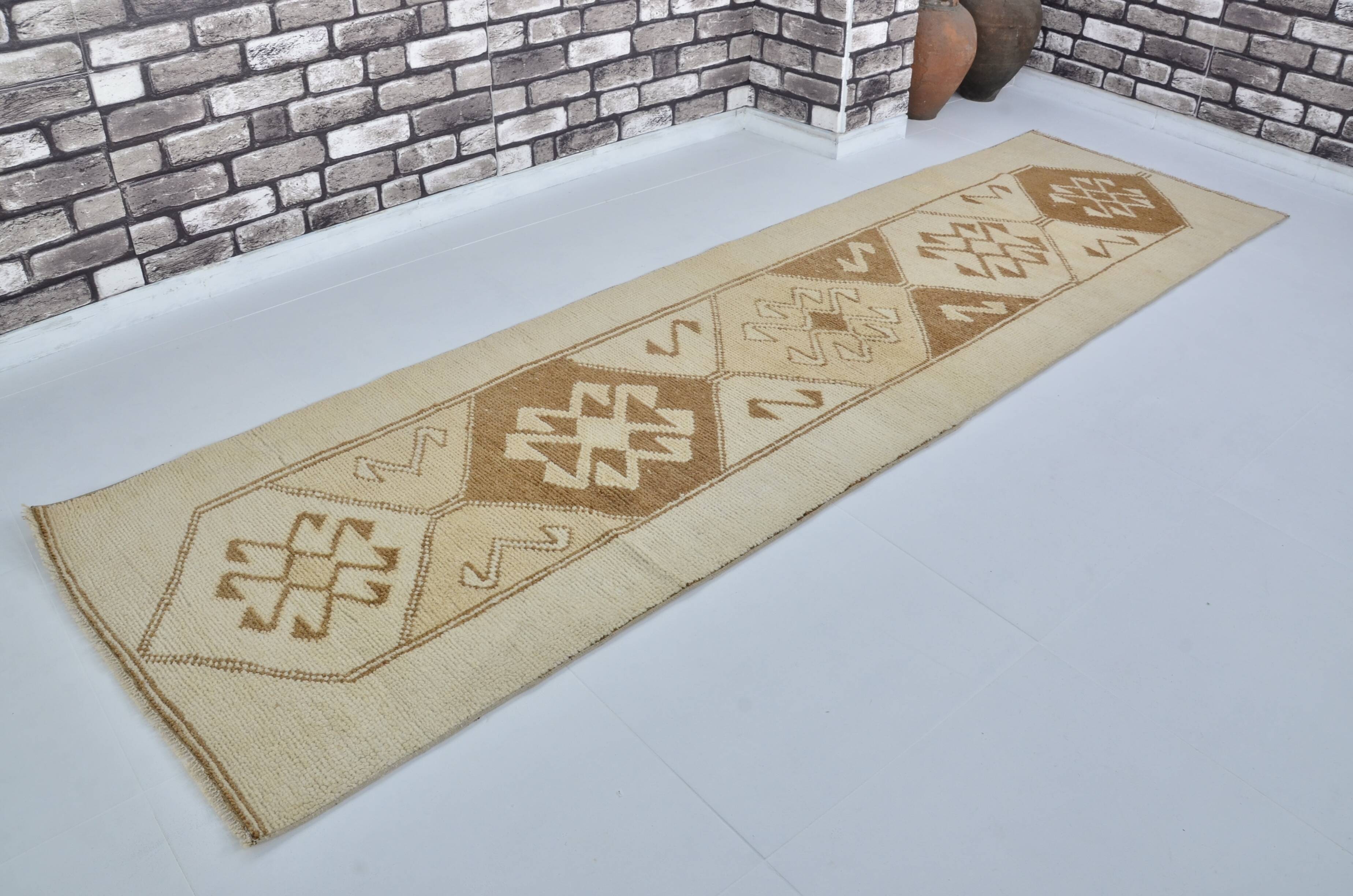 White Tribal Oushak Turkish Runner sku 2071