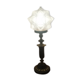 Lampe ancienne art déco en laiton avec globe étoile