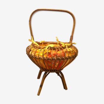 Quadripod worker in vintage rattan 1950s