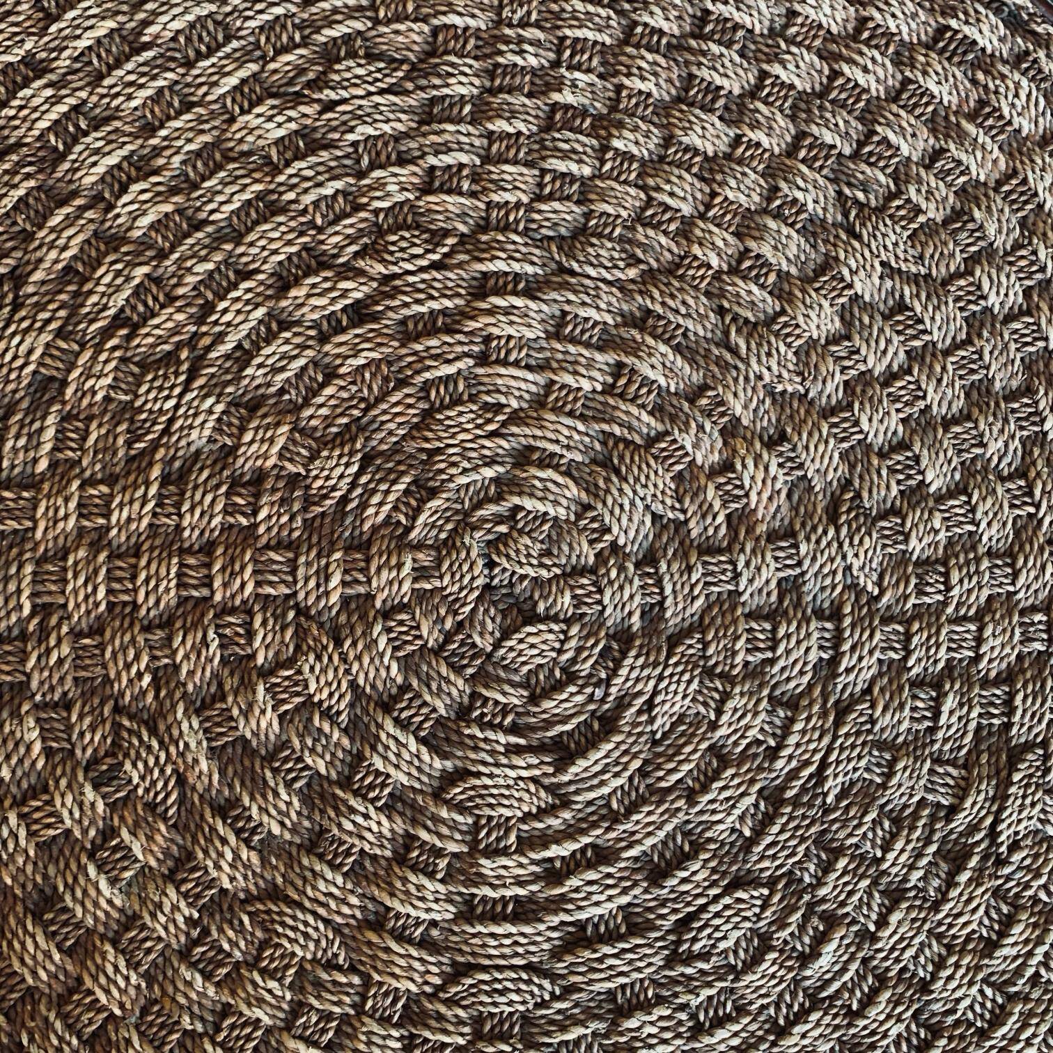 Vintage woven rope and rattan coffee table with 4 stools