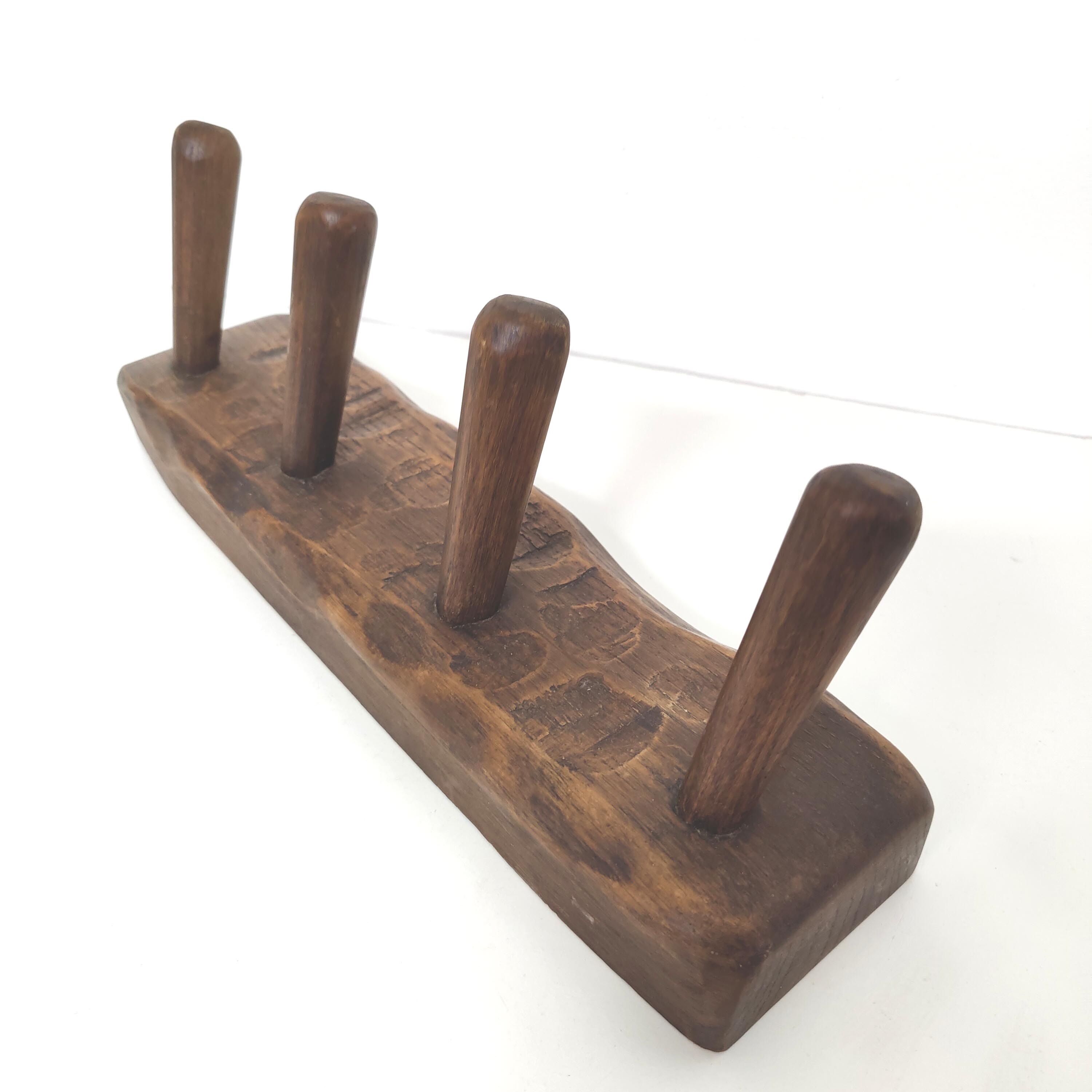 Brutalist coat rack solid wood 4 hooks