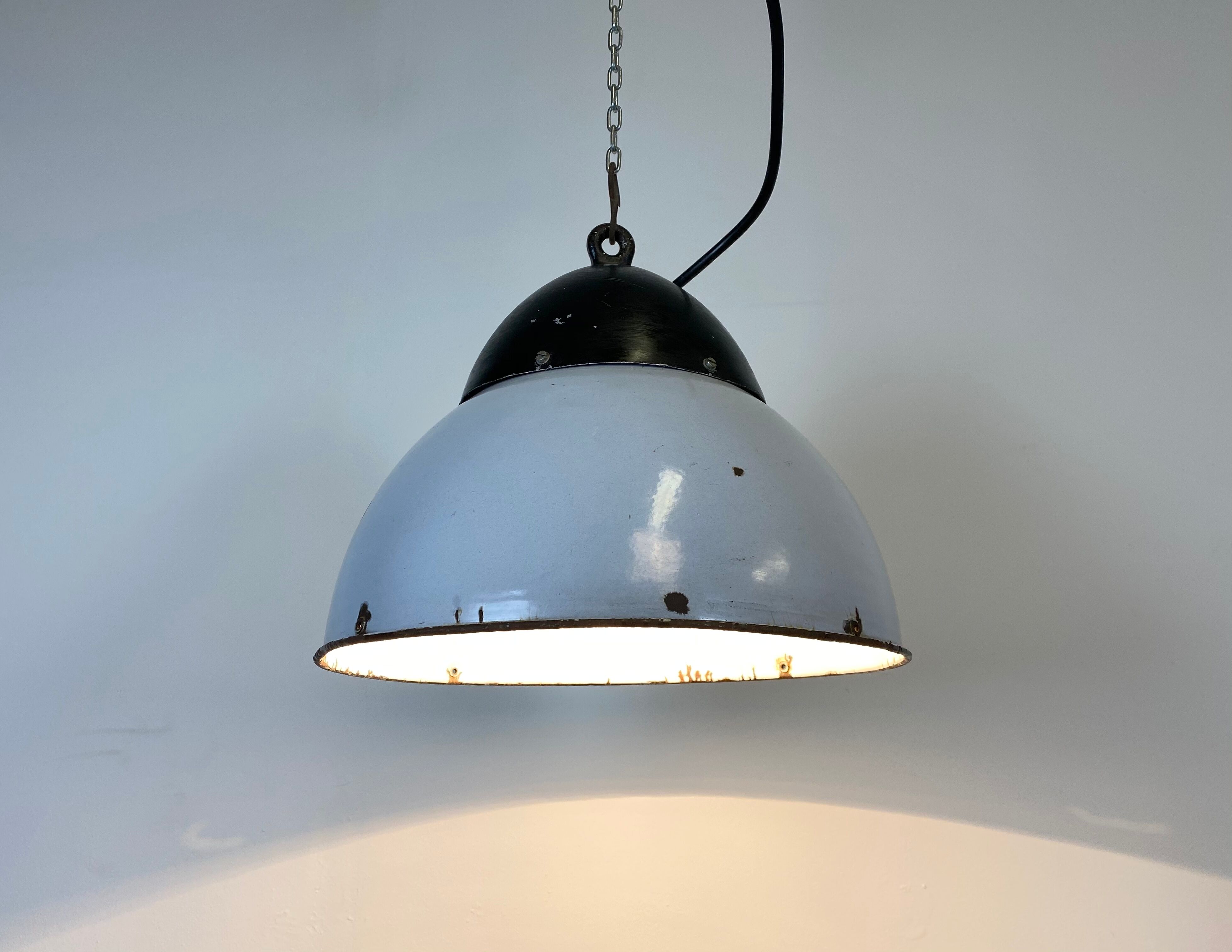 Vintage Grey Enamelled Hanging Lamp