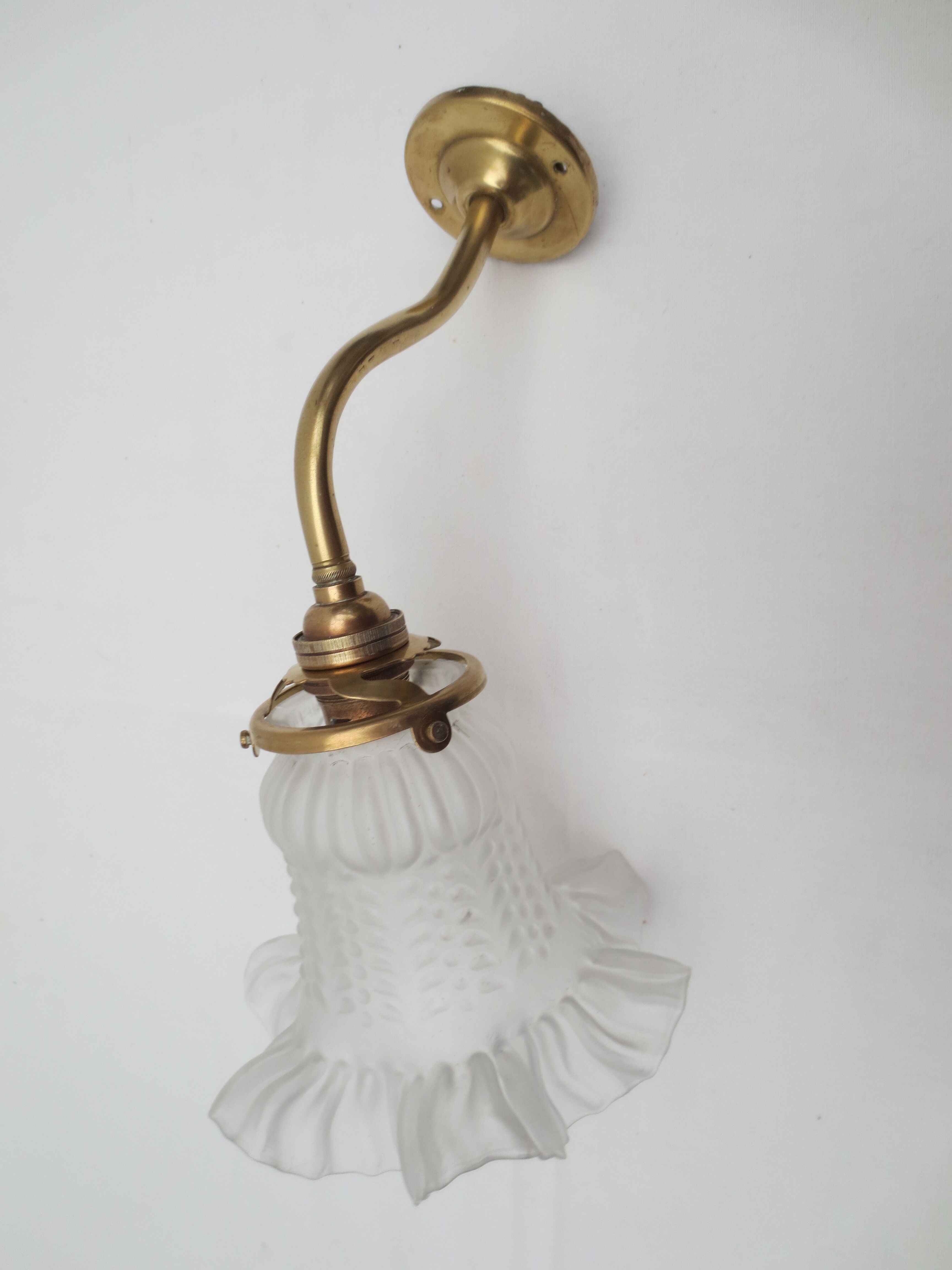 Old gooseneck wall lamp and frosted white glass tulip