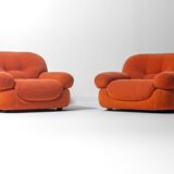 Pair of suède 'Sapporo' lounge chairs by Mobil Girgi, Italy 1970s