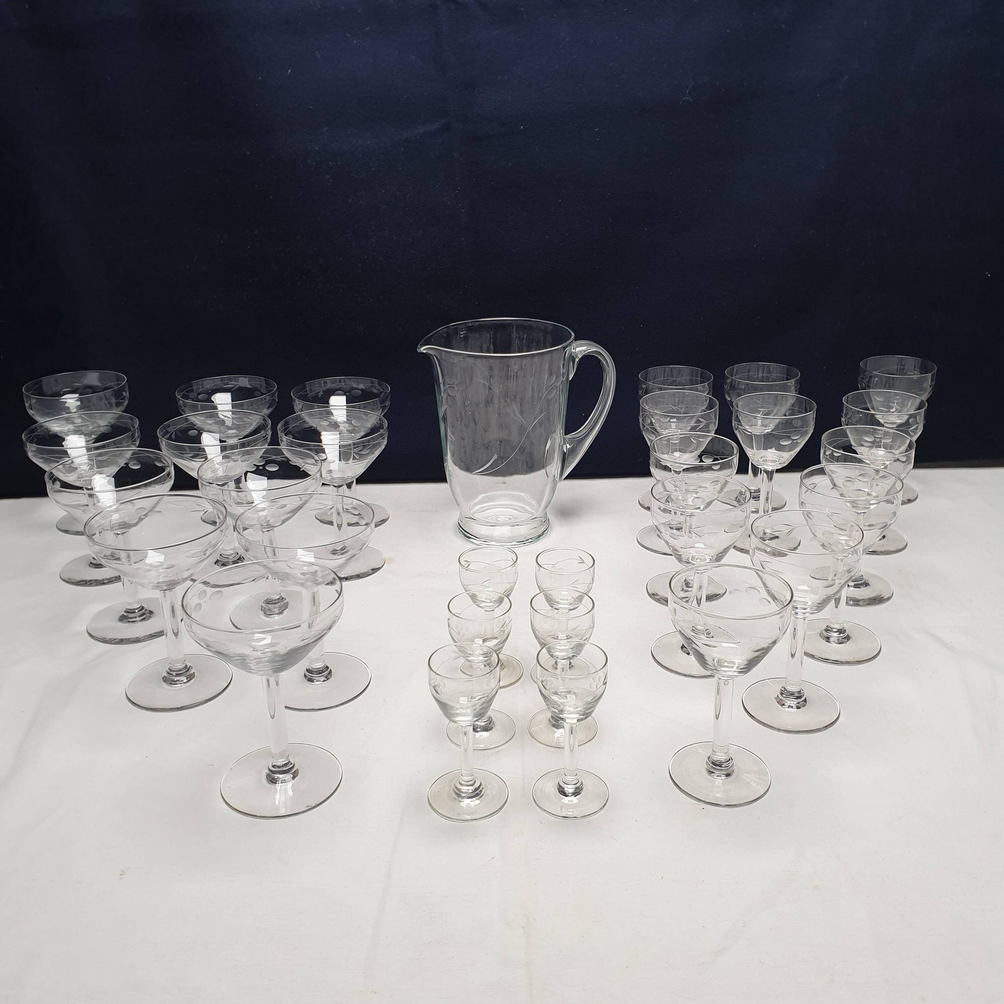 Prlncess House Heritage 30 Piece Etched Crystal Stemware Set