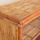 Rattan bar with 3 vintage stools