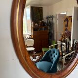 Vintage oval mirror in wood and brass
