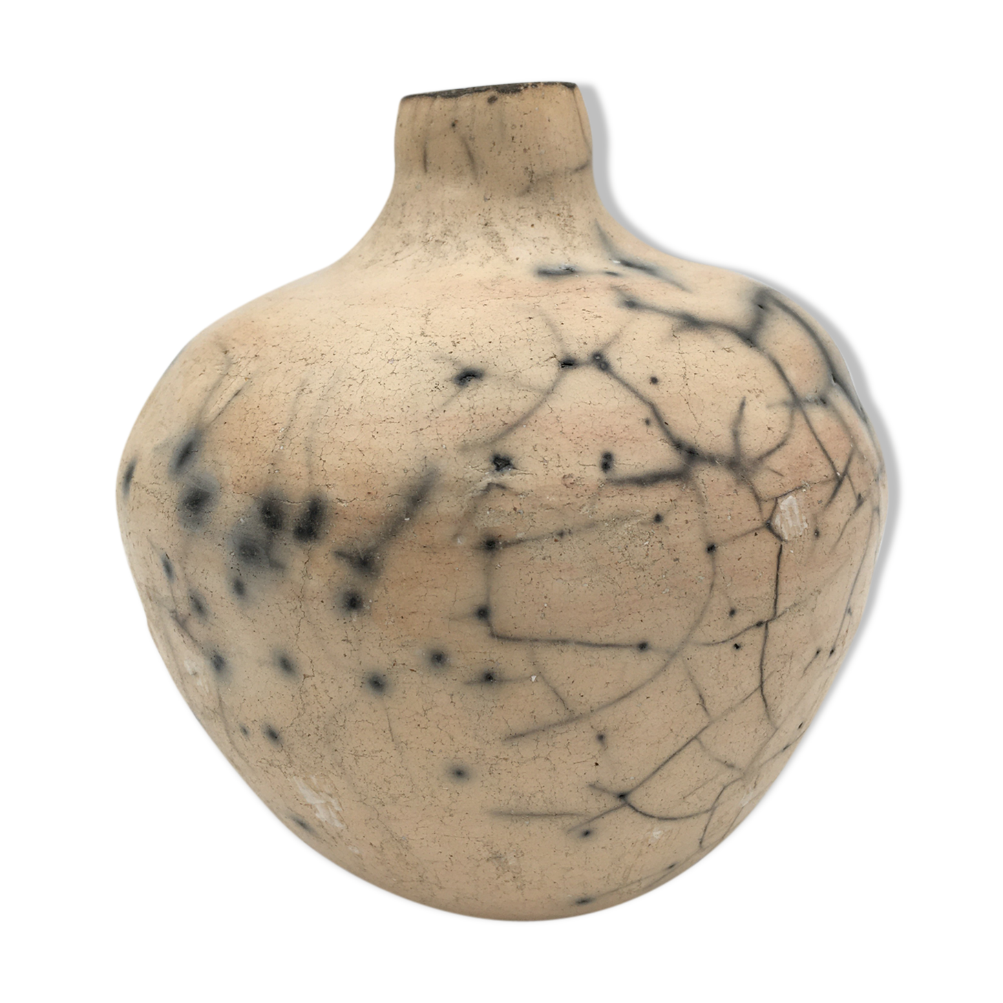 Vase boule Raku, beige et noir  XXème siècle