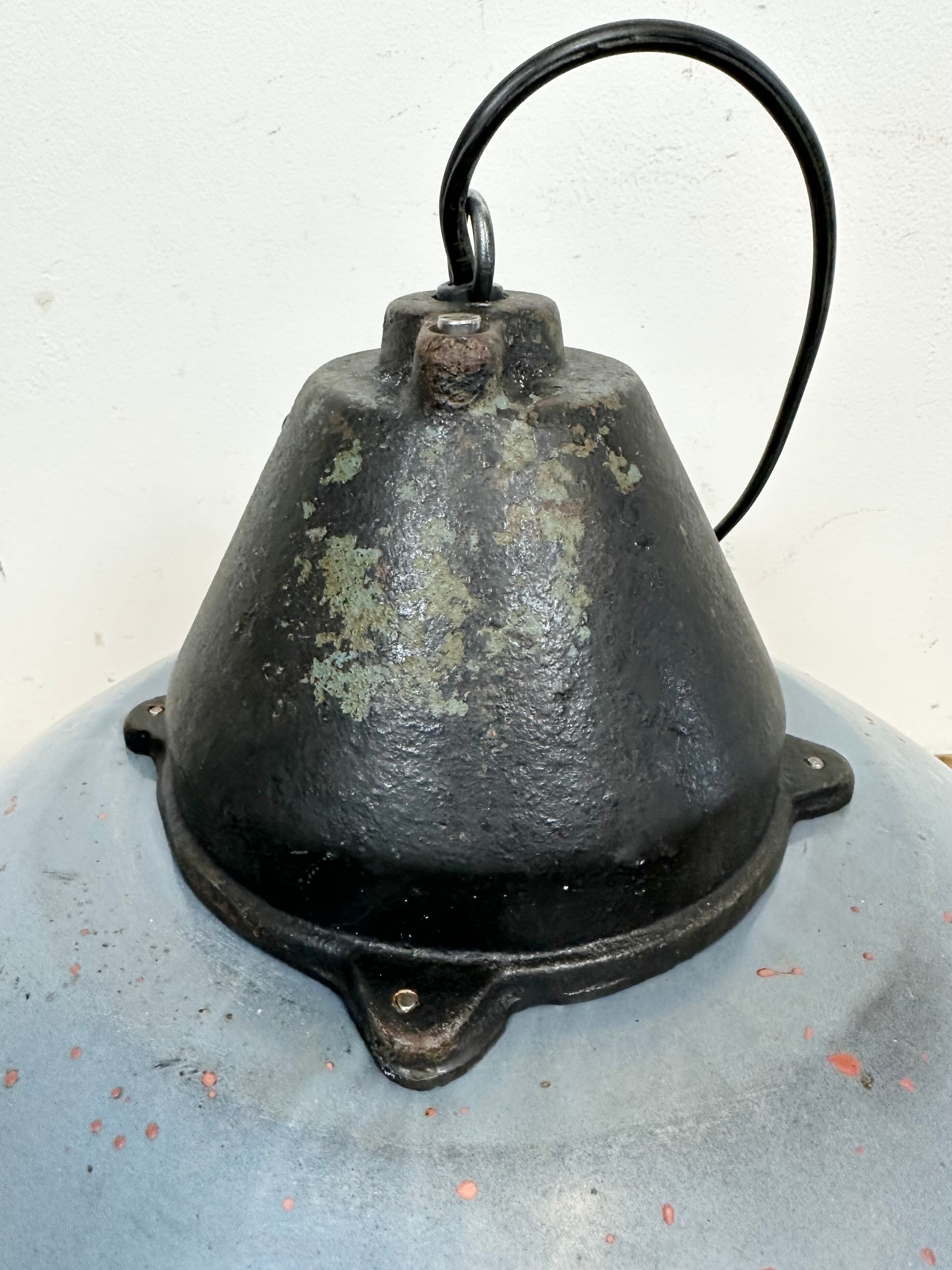 Industrial Grey Enamel and Cast Iron Pendant Light, 1960s