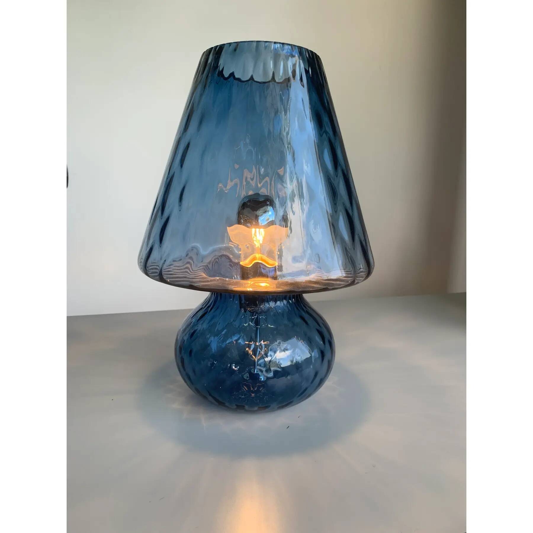 Murano-Inspired Blue Glass Lamp with “Ballotton” Texture