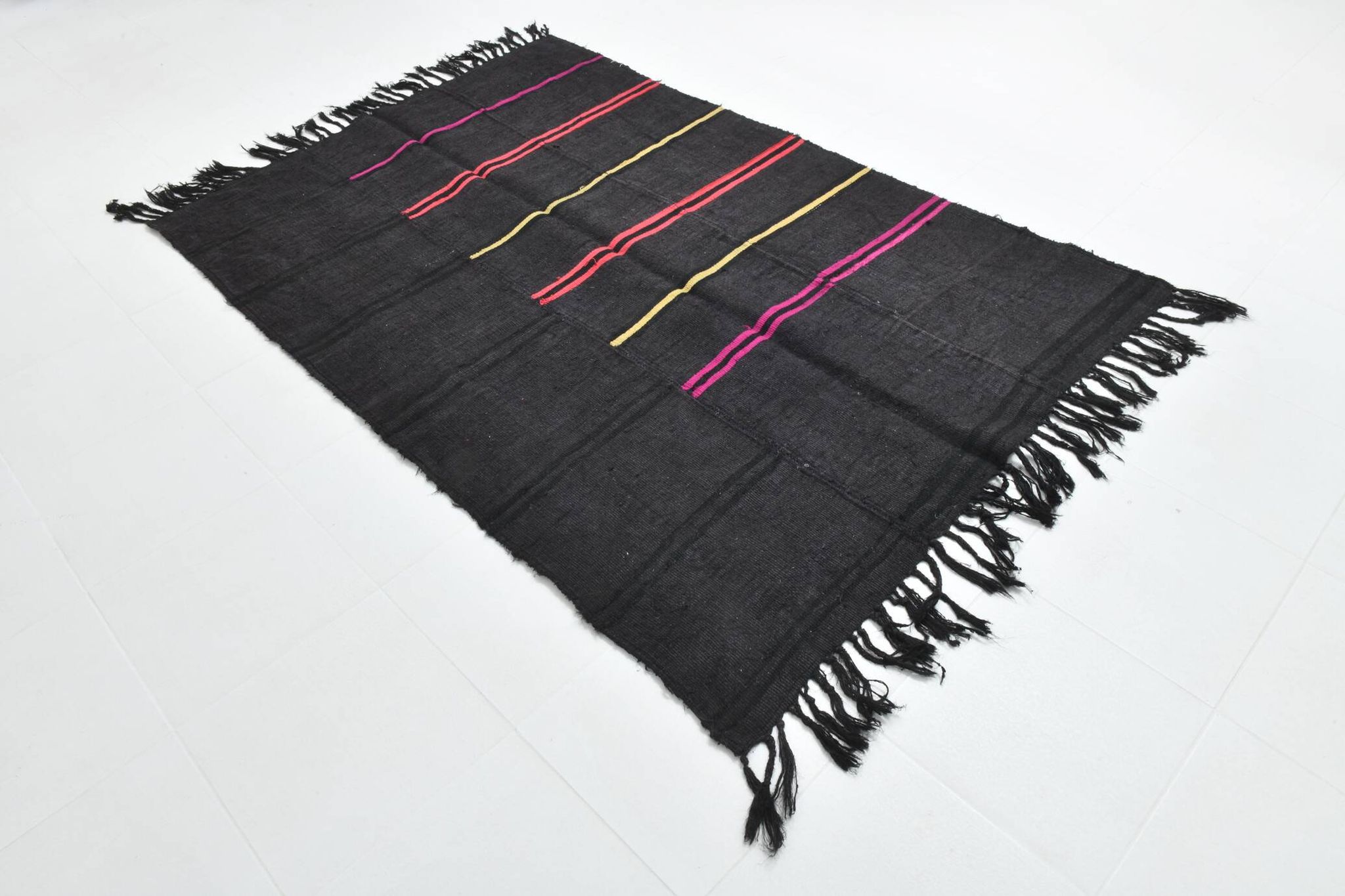 5x7 Grey & Black Striped Vintage Kilim Rug, 155x229Cm