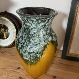 Vase vintage rétro Jaune Moutarde et Vert Éclatant - Oeuvre Texturée Fat Lava