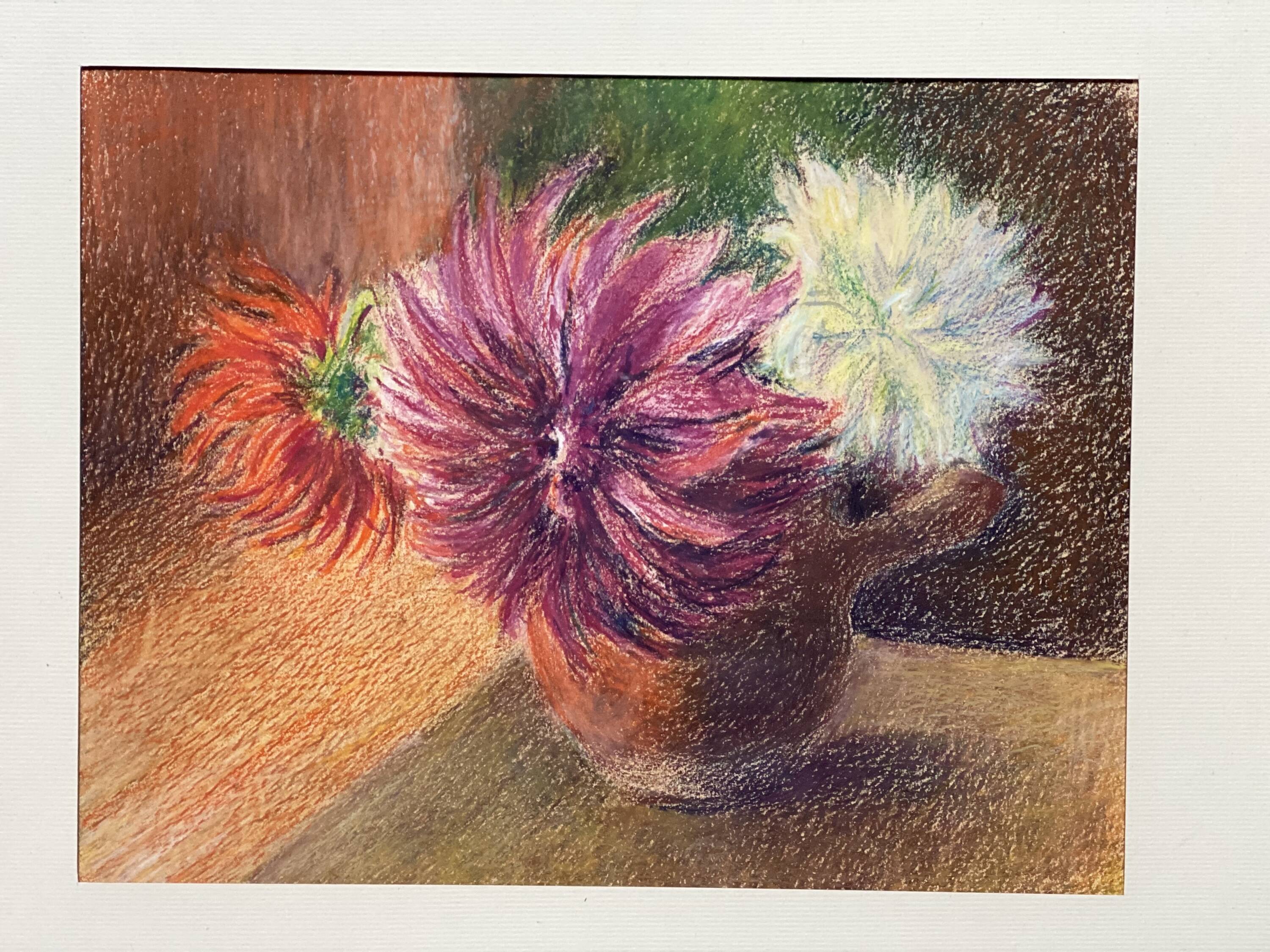Old pastel painting, bouquet of flowers, still life